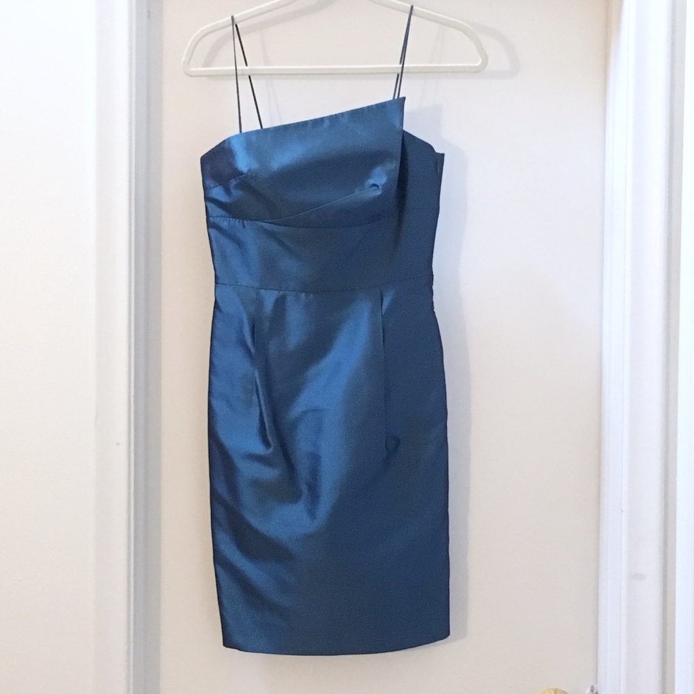 ⬇️Eccoci Silk Turquoise Asymmetric Cocktail Dress